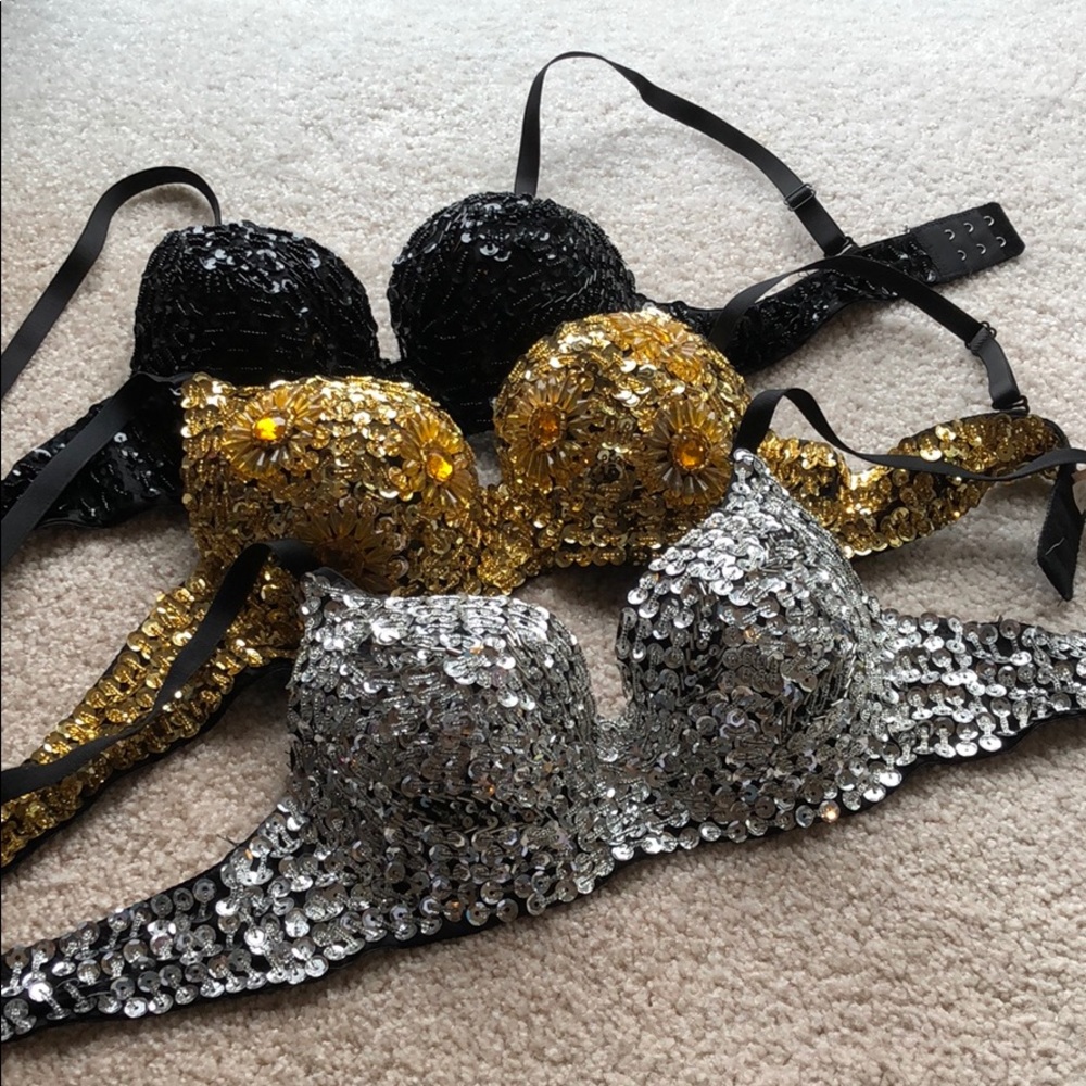 1 Sequined Rave Festival Costume Bras (Silver)